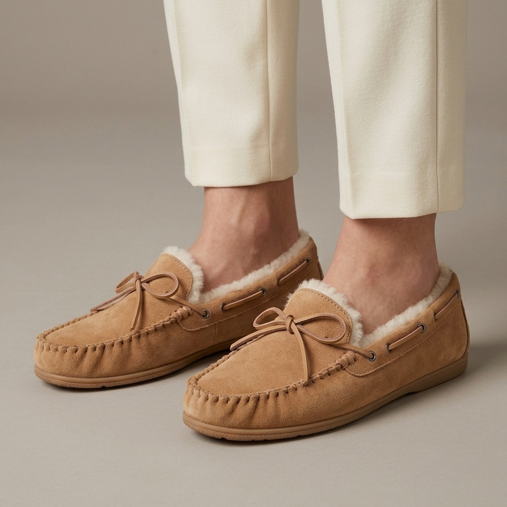 Mocassin Fourré Daim Style Indien - Camel