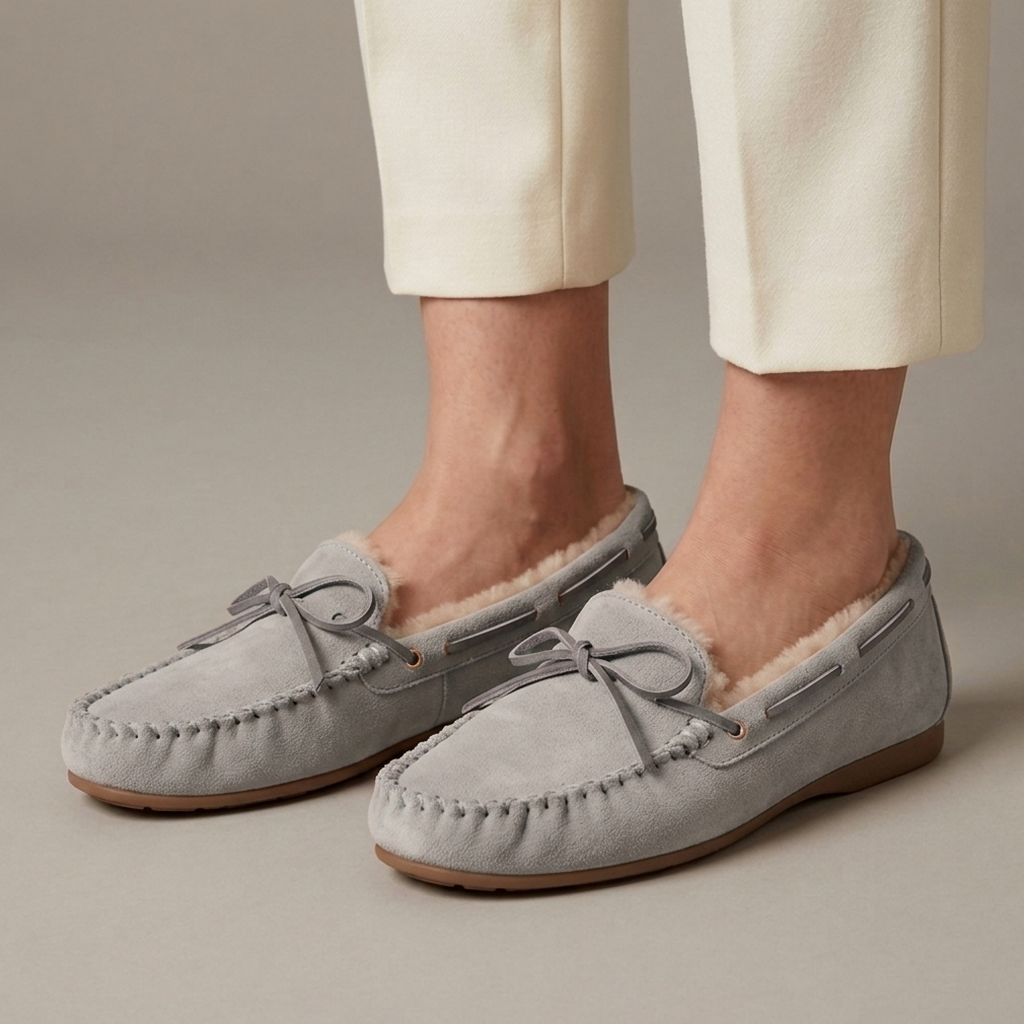 Mocassin Fourré Daim Style Indien - Gris