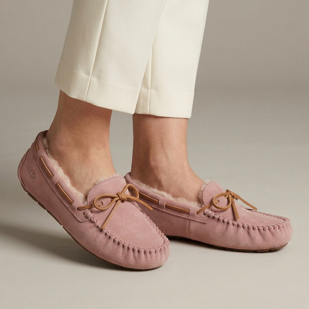 Mocassin Fourré Daim Style Indien - Rose
