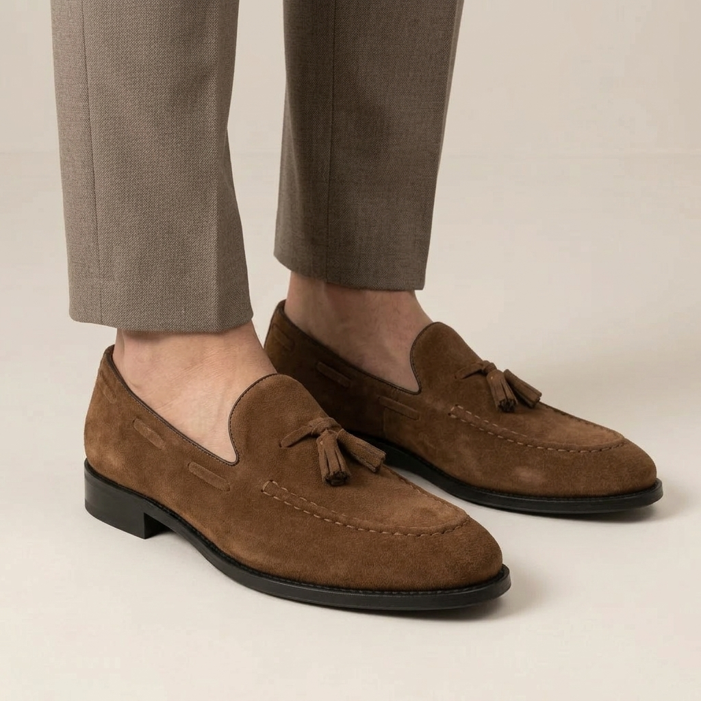 Mocassin Homme à Gland Cuir Suédé avec Talon
