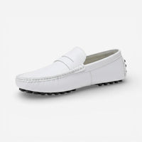 Mocassin homme bateau en cuir verni blanc