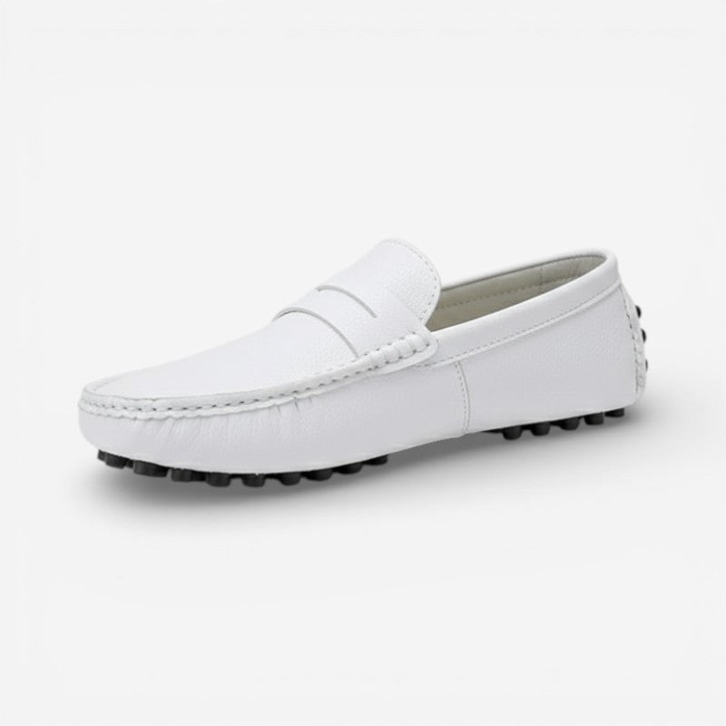Mocassin homme bateau en cuir verni blanc Image