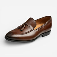 Mocassin homme à gland en cuir verni marron