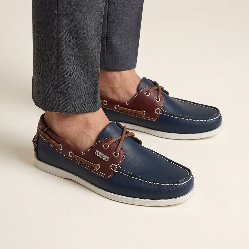 Mocassin Homme Cuir Bicolore à Lacets