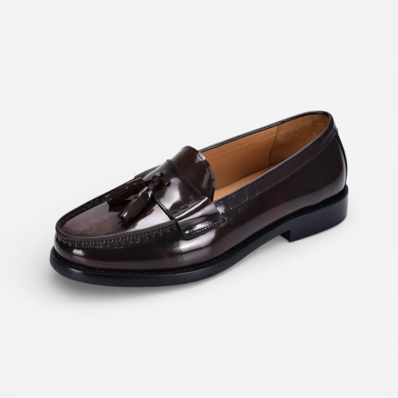 Mocassin homme à gland en cuir verni marron foncé