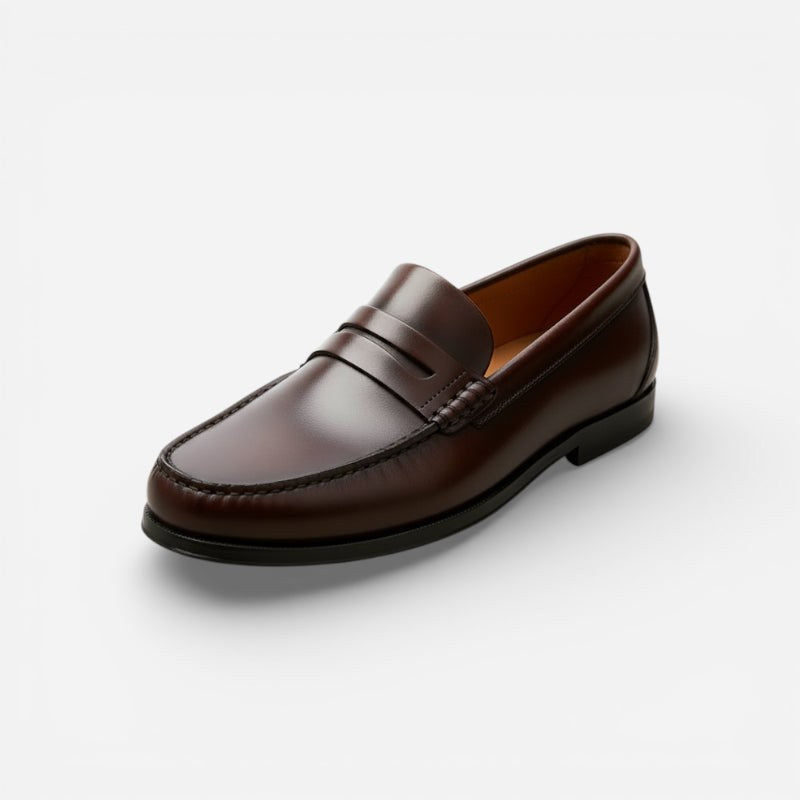 Mocassin homme à talon en cuir verni marron foncé