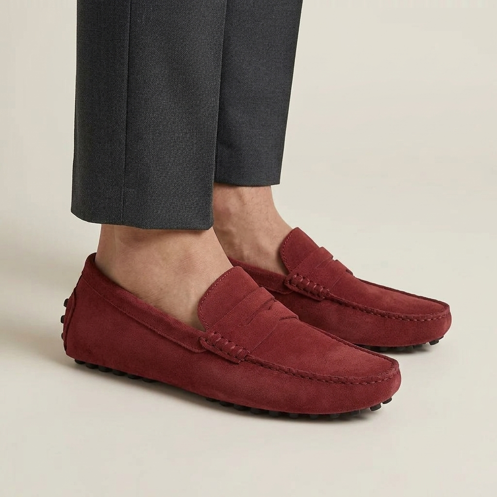 Mocassin Homme Cuir Suédé Souple à Bande