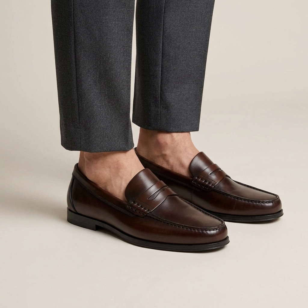 Mocassin Homme Cuir Véritable Verni à Talon