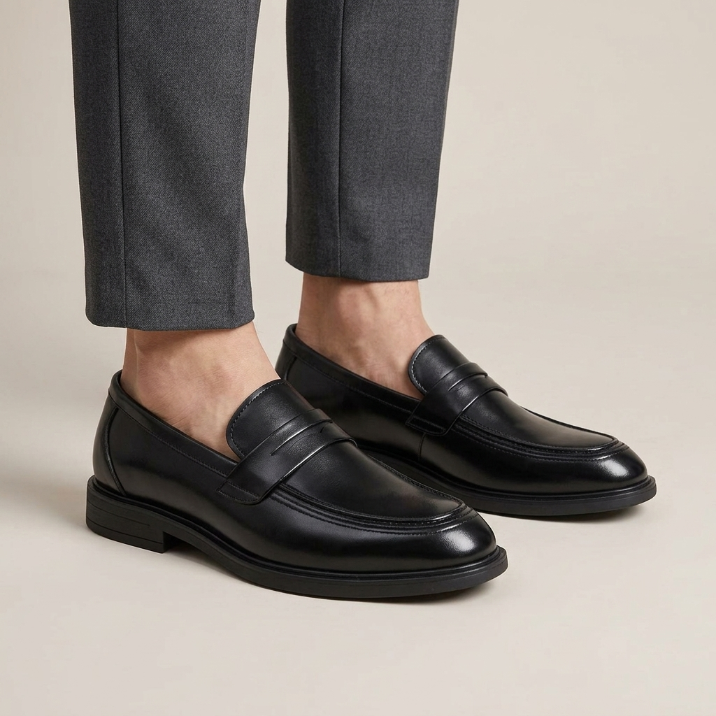 Mocassin Homme Cuir Véritable Verni de Ville
