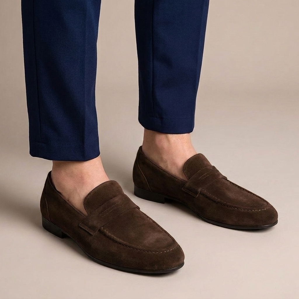 Mocassin Homme Daim à Talon Carré - Marron