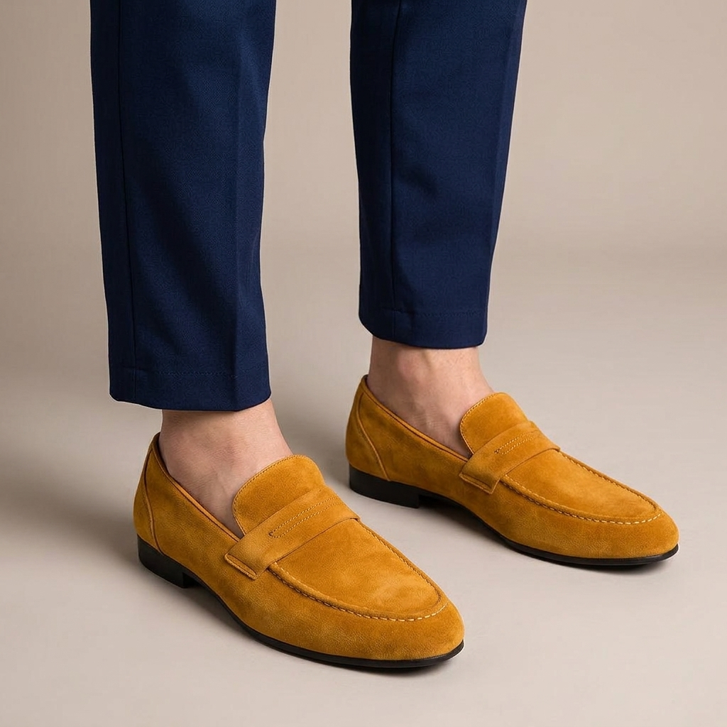 Mocassin Homme Daim à Talon Carré