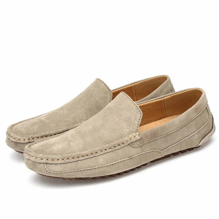 Mocassin homme daim beige – vue de profil