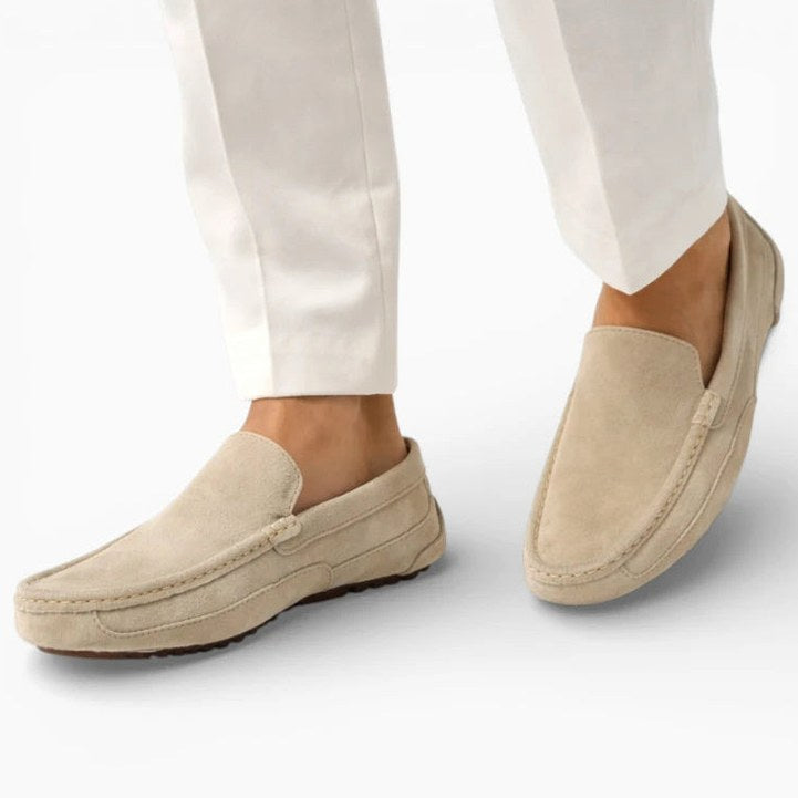 Mocassin homme daim beige – vue de dessus