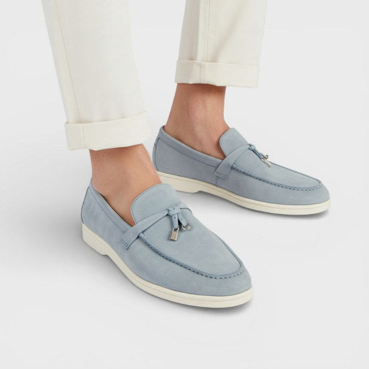 Mocassin homme à gland bleu ciel – détail de la finition