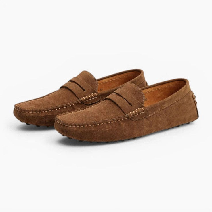 Mocassin homme daim marron – vue de profil