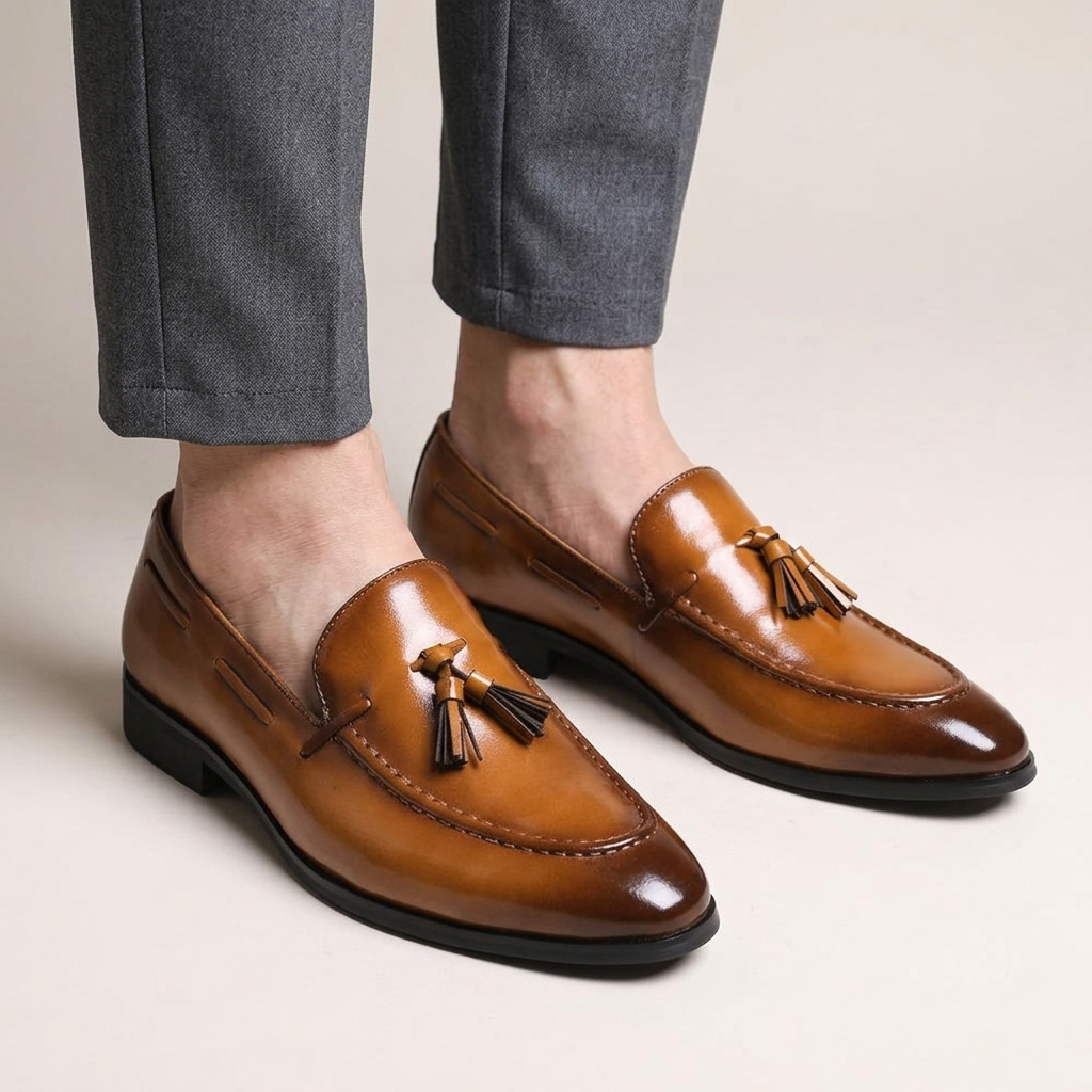 Mocassin Homme Habillé Cuir Véritable à Glands