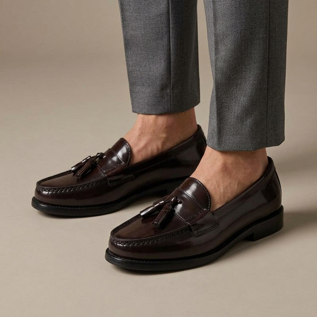 Mocassin Homme Luxe Cuir de Veau Verni à Gland