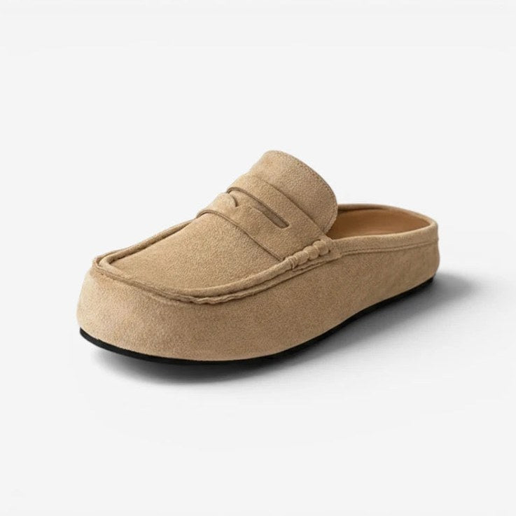 Mocassin homme mule ouverte en daim beige