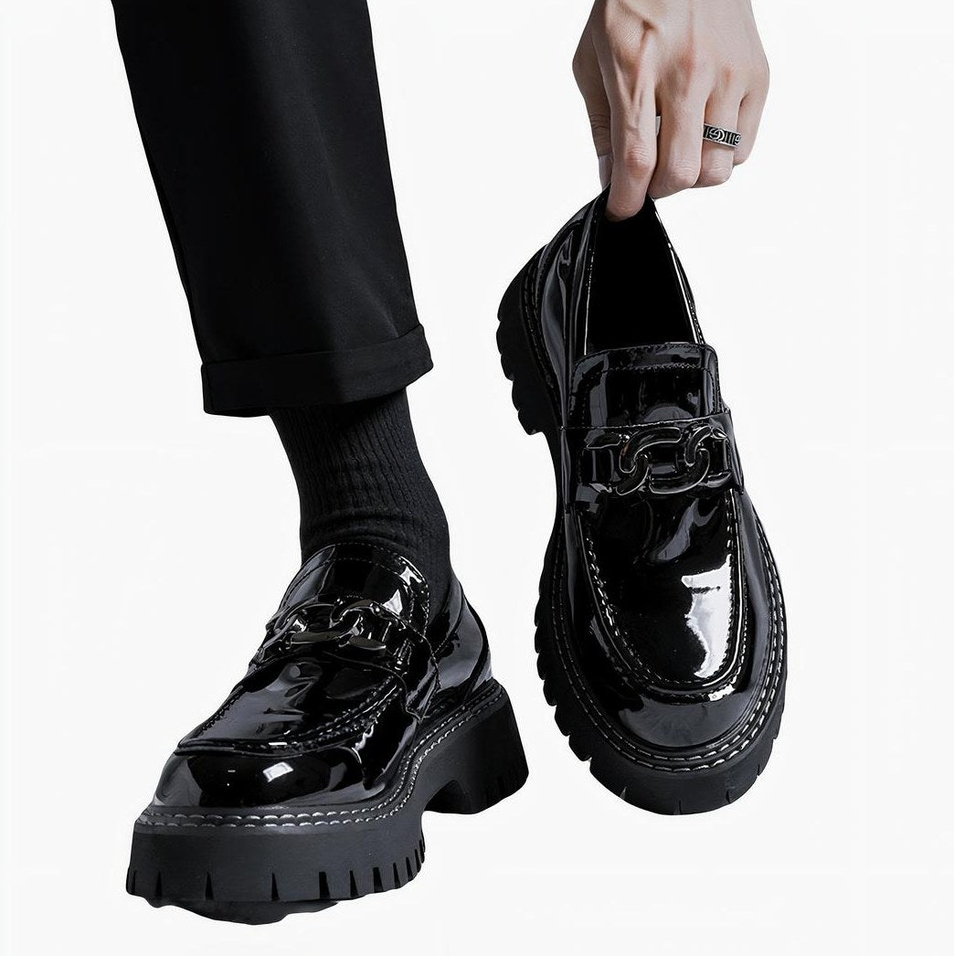 Mocassin Homme Noir Verni Plateforme