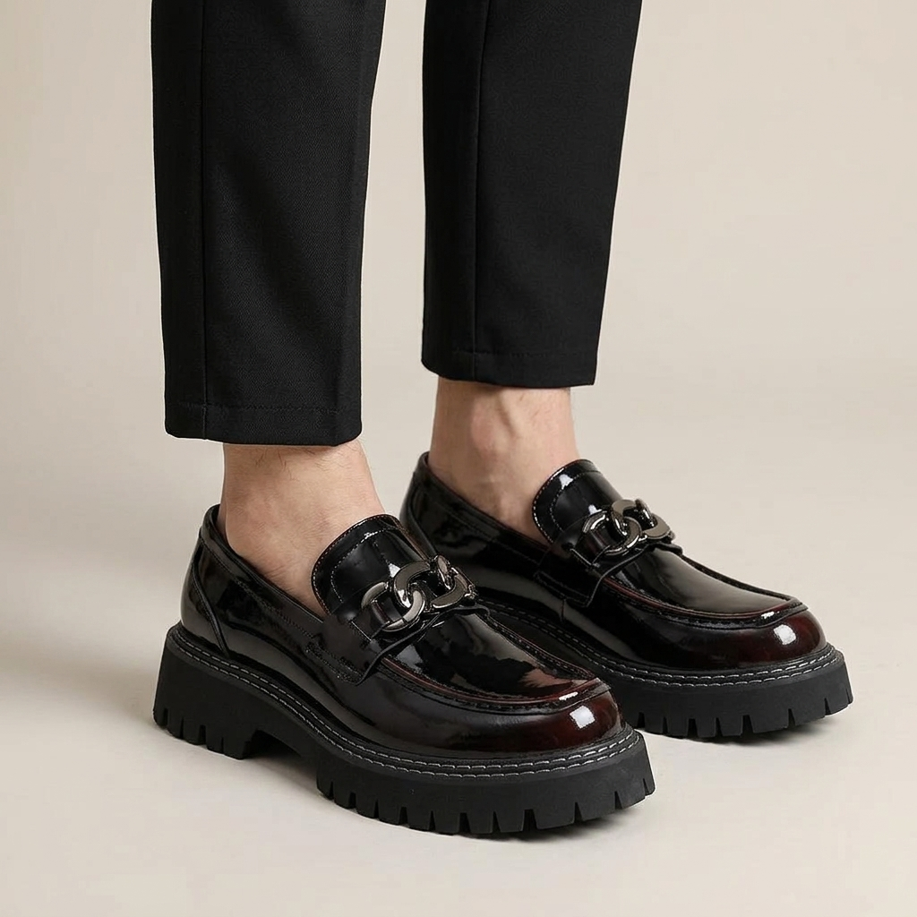 Mocassin Homme Noir Verni Plateforme