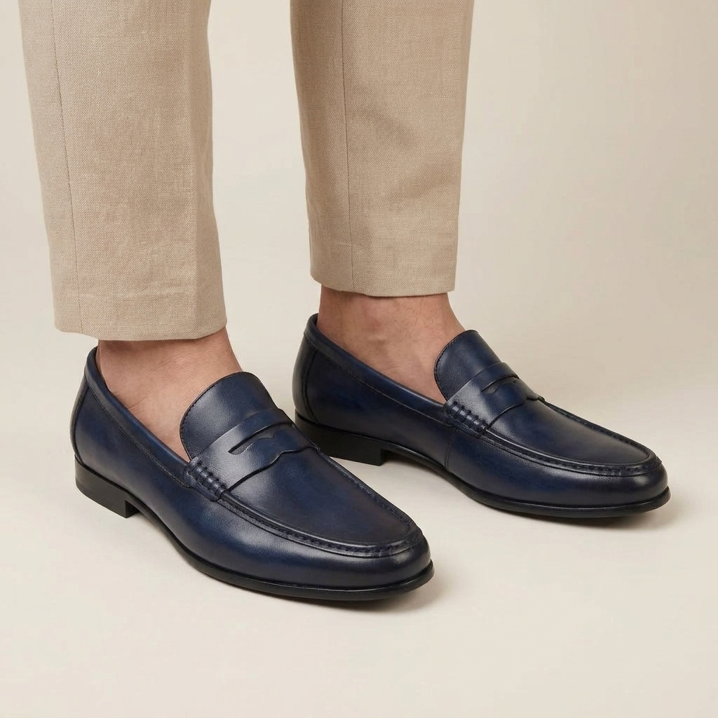 Mocassin Homme Penny Loafer Cuir Patiné
