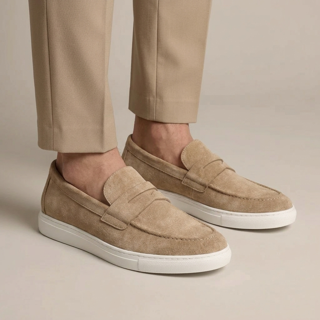 Mocassin Homme Penny Loafer Daim Semelle Contrastée Image
