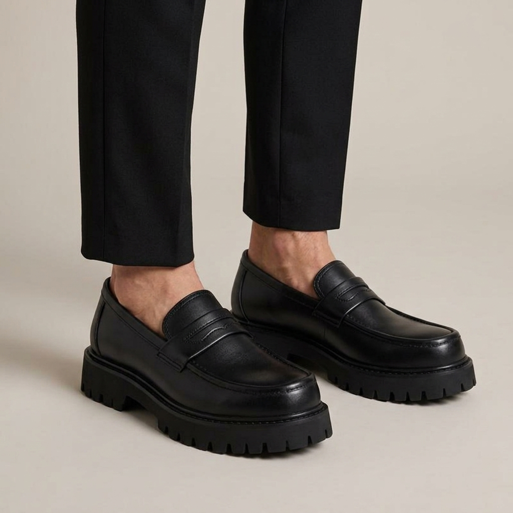 Mocassin Homme Plateforme Cuir Semelle Gomme