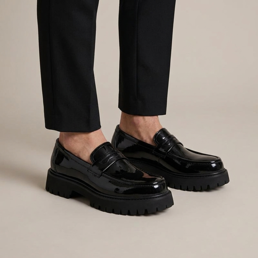 Mocassin Homme Plateforme Cuir Verni