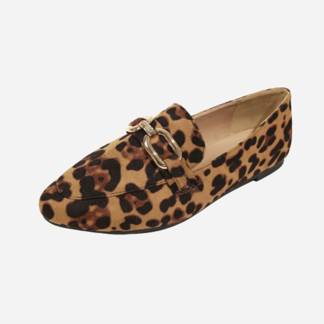 Mocassin Daim Imprimé Léopard à Boucles Dorées