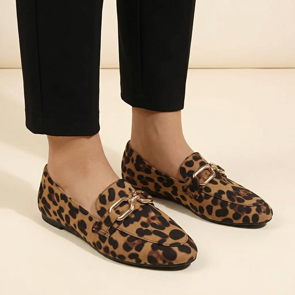 Mocassin Imprimé Léopard à Boucles Dorées Image