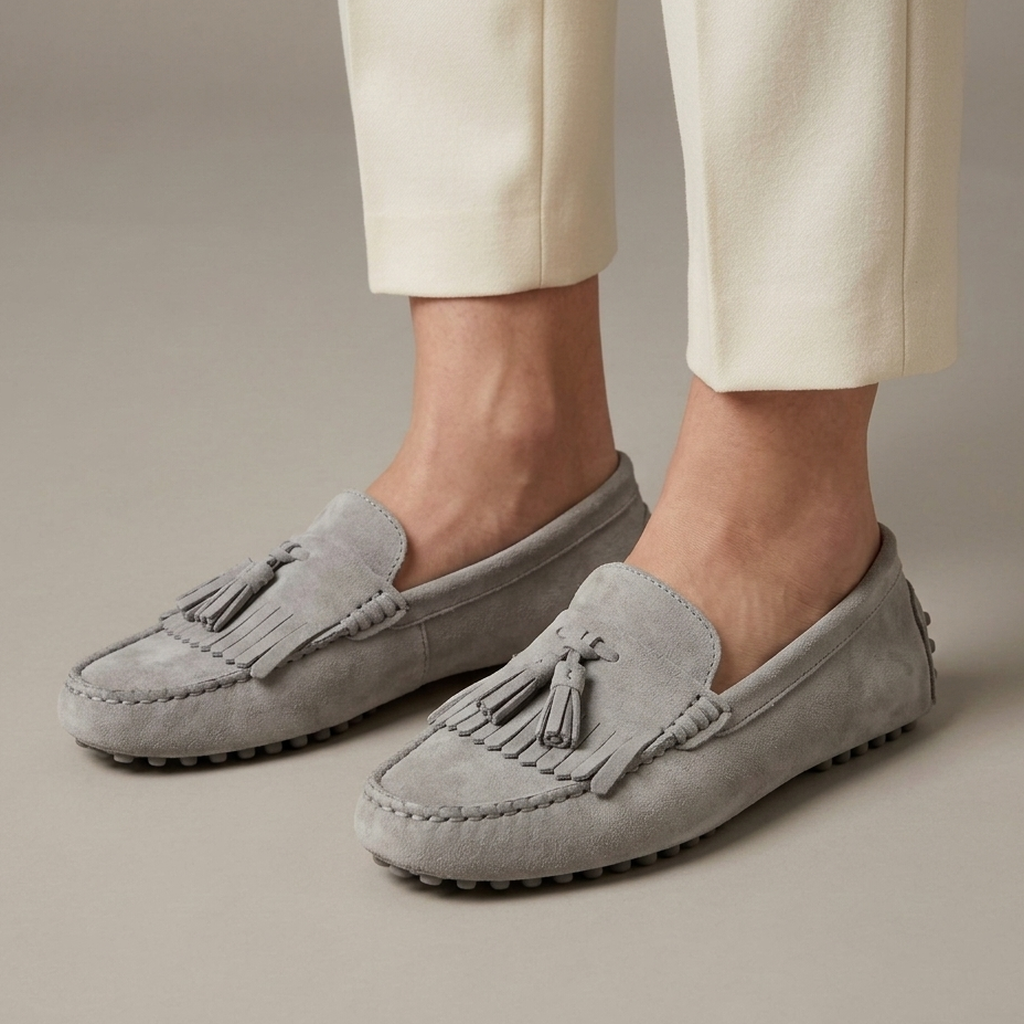 Mocassin Indien Daim à Glands et Franges - Gris