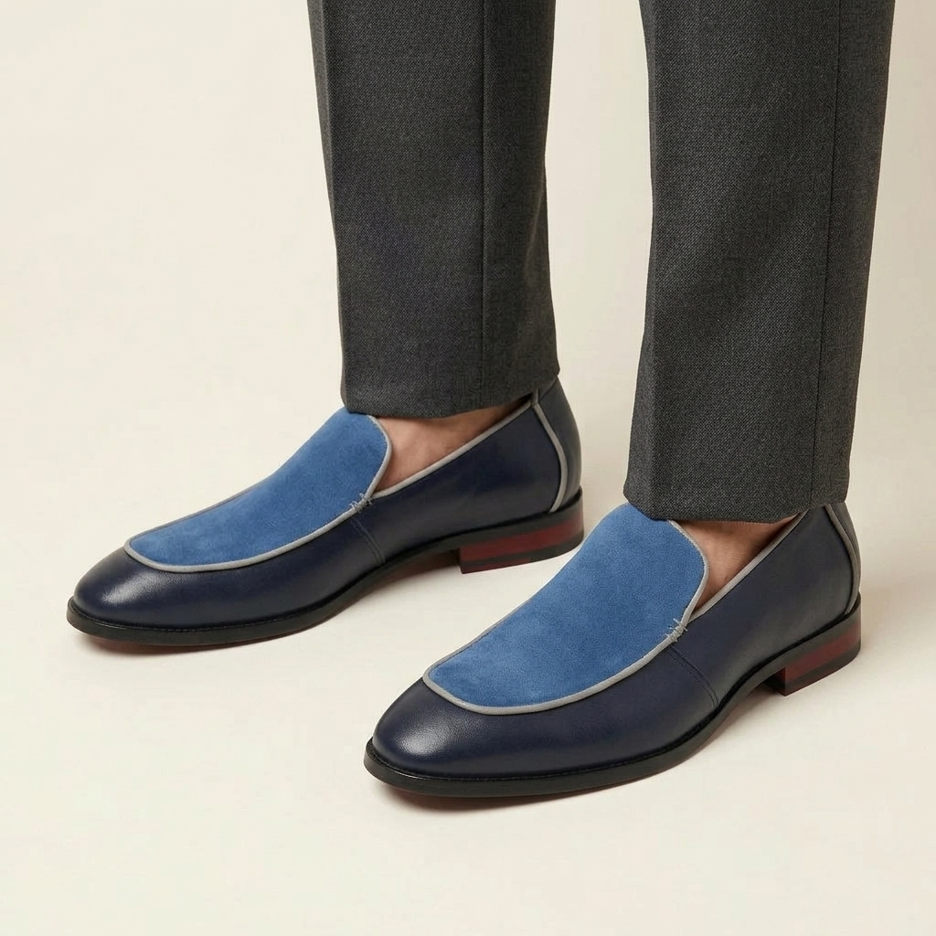 Mocassin Slipper Bicolore Cuir Véritable