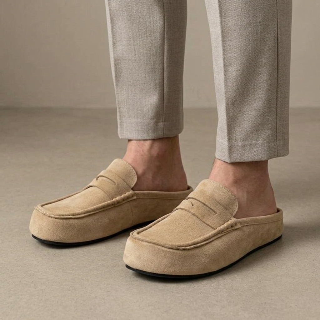 Mule Mocassin Homme Daim à Talon Ouvert